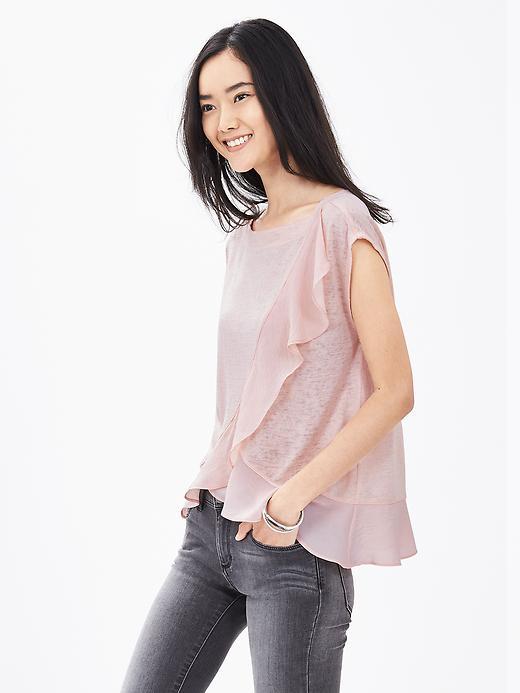 Banana Republic Womens Ruffle Cross Front Tee Size L - Pink Blush