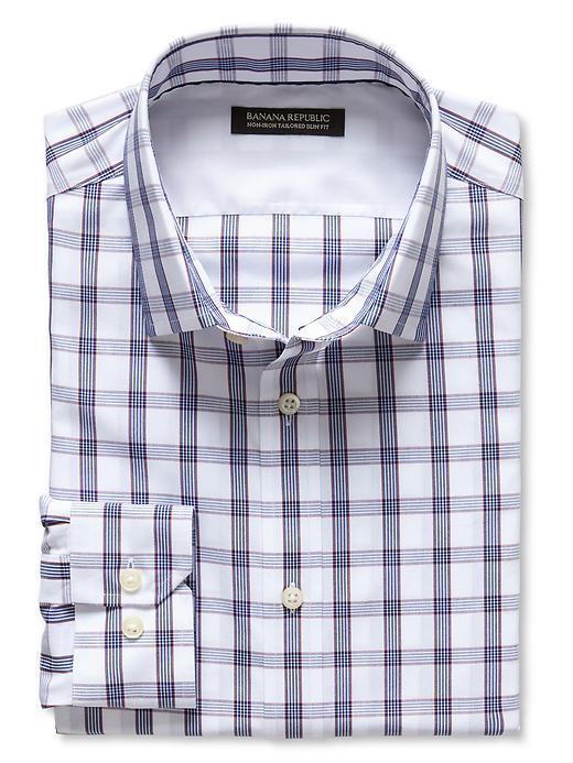 Banana Republic Tailored Slim Fit Non Iron Windowpane Plaid Shirt - Underwater Blue