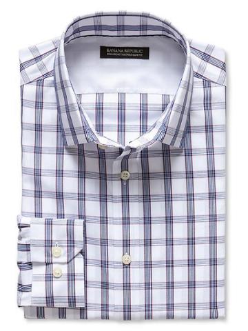 Banana Republic Tailored Slim Fit Non Iron Windowpane Plaid Shirt - Underwater Blue