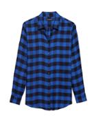 Banana Republic Womens Dillon Classic-fit Buffalo Plaid Flannel Shirt Blue Murano Size Xs