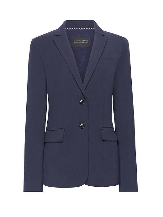 Banana Republic Womens Long And Lean-fit Machine-washable Italian Wool Blend Blazer Navy Size 0