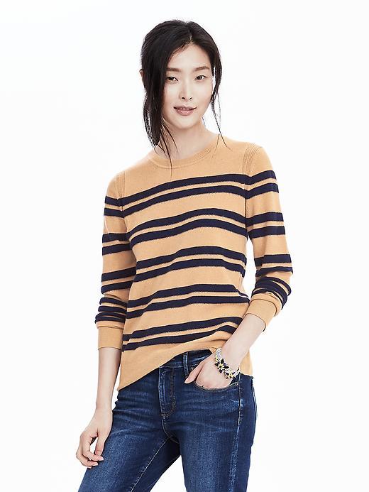 Banana Republic Womens Striped Crew Pullover Size L - Camel