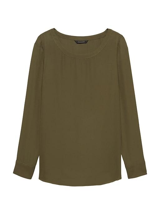 Banana Republic Womens Solid High-low Hem Top Dark Cypress Green Size M