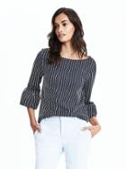 Banana Republic Womens Long Sleeve Embellished Fluted Tee Size L - Navy