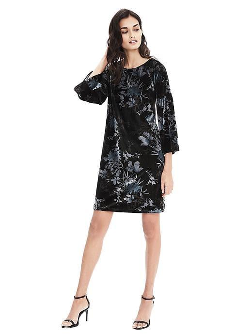 Banana Republic Womens Print Velvet Shift Dress - Black
