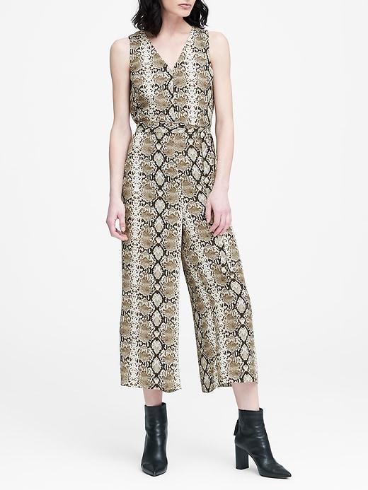 Banana Republic Petite Snake Print Wide-leg Cropped Jumpsuit