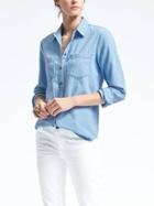 Banana Republic Womens Dillon Fit Denim Utility Shirt - Medium Blue Heather