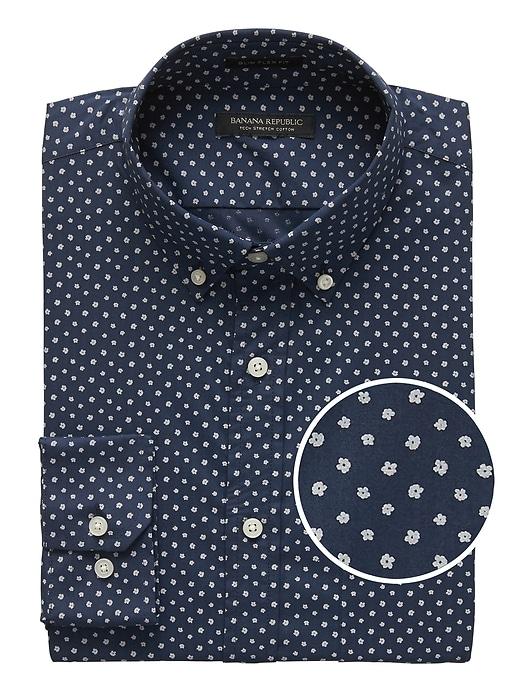 Banana Republic Mens New Slim-fit Tech-stretch Cotton Print Shirt Navy Star Size Xxl
