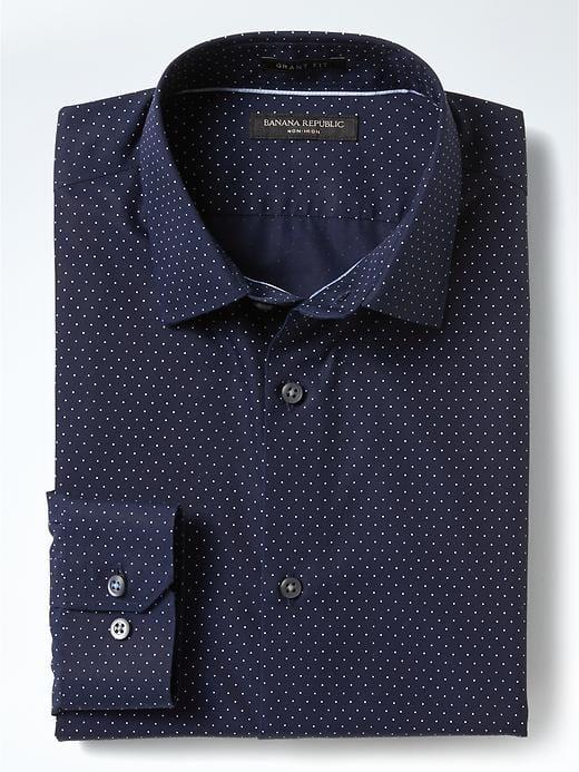 Banana Republic Mens Grant Fit Non Iron Mini Dot Shirt - Navy
