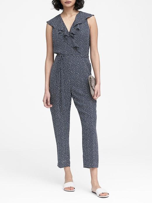 Banana Republic Print Ruffle V-neck Cropped Jumpsuit