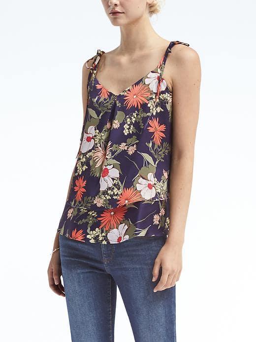 Banana Republic Womens Easy Care Print Shoulder Tie Top - Blue Print