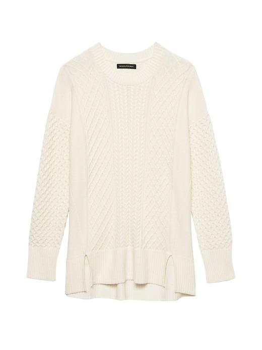 Banana Republic Womens Petite Wool-cotton Blend Mixed-stitch Sweater Tunic Ivory Size S