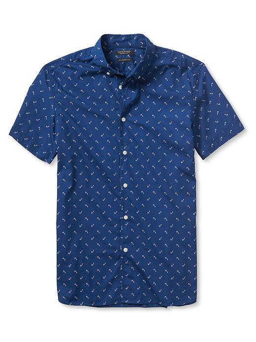 Banana Republic Mens Short Sleeve Print Custom 078 Wash Shirt Size L Tall - Navy Star