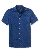 Banana Republic Mens Short Sleeve Print Custom 078 Wash Shirt Size L Tall - Navy Star