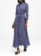 Banana Republic Womens Petite Herringbone Maxi Shirt Dress Blue Print Size 6