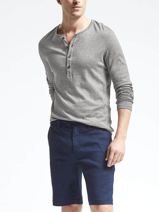 Banana Republic Cotton Wool Silk Henley Crew - Gray