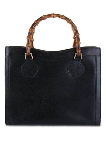 Banana Republic Womens Luxe Vintage Gucci Black Leather Bamboo Tote - Black