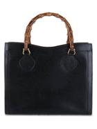 Banana Republic Womens Luxe Vintage Gucci Black Leather Bamboo Tote - Black