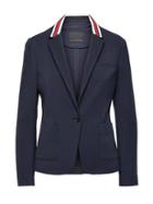 Banana Republic Womens Petite Classic-fit Ponte Contrast-collar Blazer Navy Blue Size 0