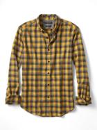 Banana Republic Mens Grant Fit Flannel Plaid Shirt - Gold Bronze