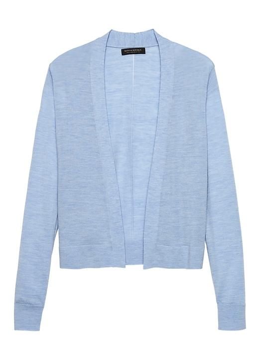 Banana Republic Womens Machine-washable Merino Cropped Open Cardigan Sweater Heather Light Blue Size M
