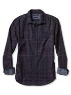 Banana Republic Mens Grant Fit Custom Wash Floral Print Shirt Size L Tall - Navy Heather