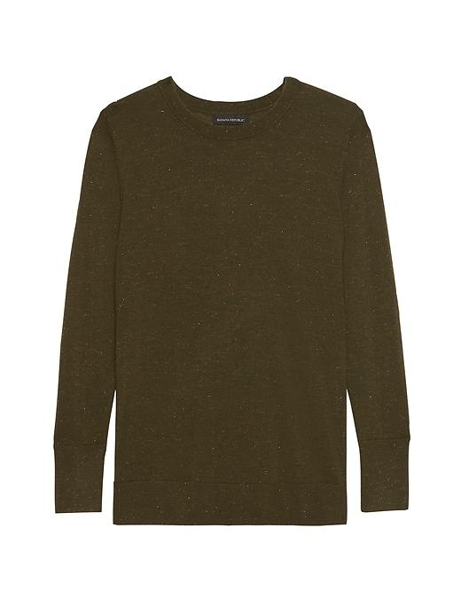 Banana Republic Womens Petite Metallic Wool-modal Crew-neck Sweater Olive Green Size Xs