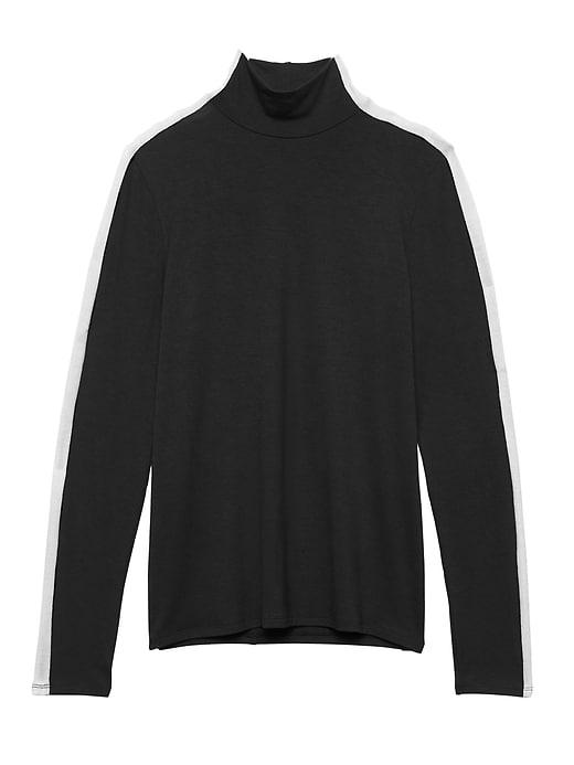 Banana Republic Womens Threadsoft Color-blocked Turtleneck T-shirt Black & White Size S