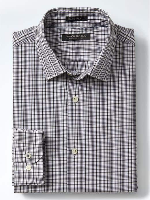 Banana Republic Mens Camden Fit Supima Cotton Micro Plaid Shirt - Urban Gray