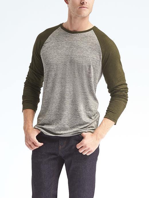 Banana Republic Mens Linen Baseball Tee - District Green