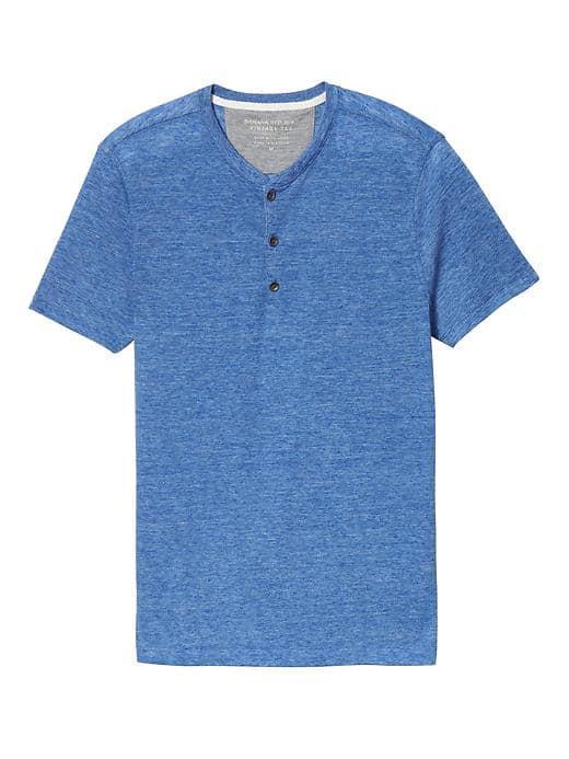 Banana Republic Mens Vintage Short Sleeve Henley - Antique Blue