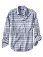 Banana Republic Mens Tailored Slim-fit Soft-wash Bold Stripe Shirt Blue Jay Size Xs