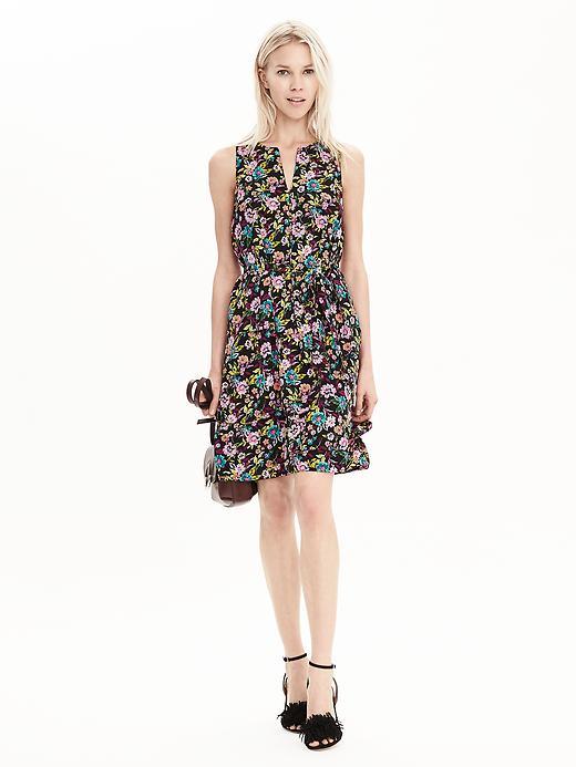 Banana Republic Womens Belted Layer Dress Size L Petite - Mixed Floral