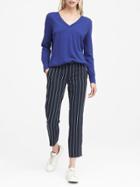 Banana Republic Womens Stretch-cotton V-neck Sweater Dutch Blue Size S