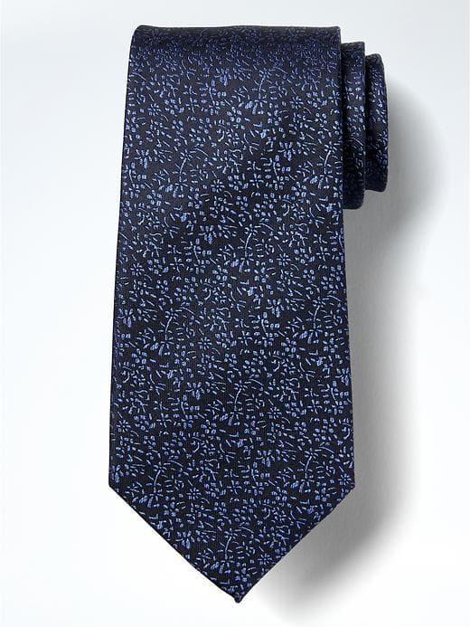 Banana Republic Two Tone Floral Silk Nanotex Tie - Blue Shadow