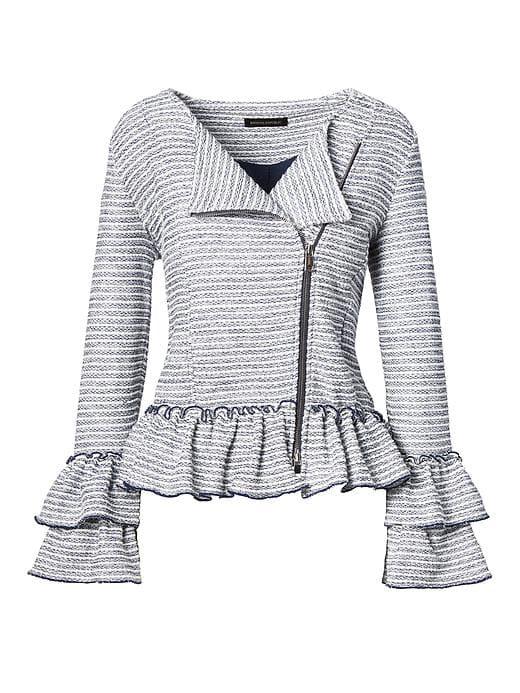 Banana Republic Womens Ruffle Sleeve Boucle Jacket - Cerulean Blue