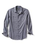 Banana Republic Mens Grant Fit Solid Flannel Shirt - Blue Heather