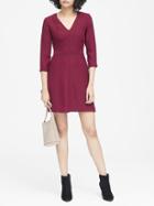 Banana Republic Womens Solid V-neck Fit-and-flare Dress Burgundy Red Size 8