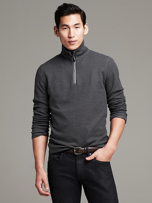 Banana Republic Birdseye Half Zip Pullover - Black