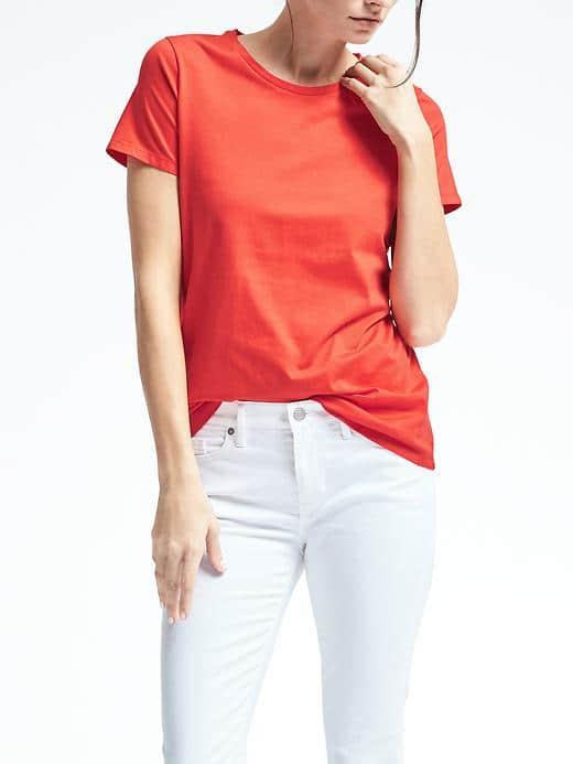 Banana Republic Womens Short Sleeve Supima Crew Tee - Red