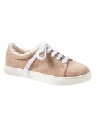 Banana Republic Womens Essential Suede Sneaker With Faux Fur Lining Sandy Beige Suede Size 5