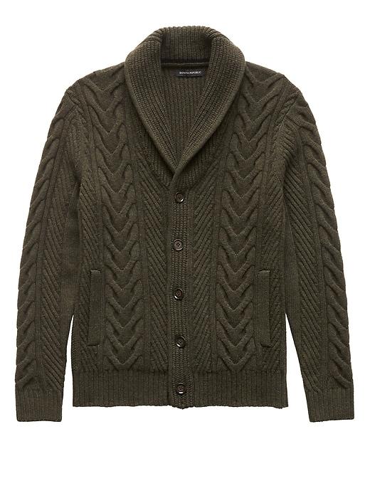Banana Republic Mens Merino Wool Blend Cable-knit Shawl-collar Cardigan Sweater Fall Green Size M