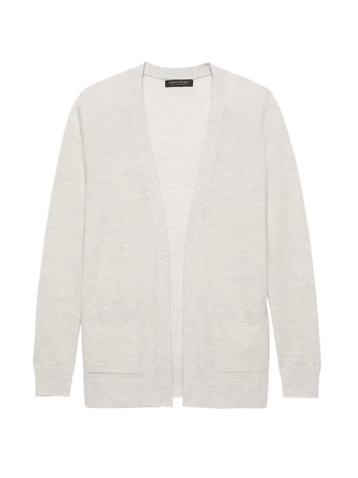 Banana Republic Womens Machine-washable Merino Boyfriend Cardigan Sweater Heather Light Gray Size M