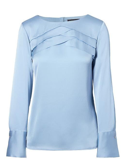 Banana Republic Womens Long-sleeve Folded Ruffle Top Light Blue Size M