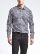 Banana Republic Mens Camden Fit Custom 078 Wash Gingham Shirt - Mantego Bay Blue