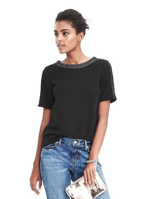Banana Republic Womens Metallic Crochet Tee Shirt - Black