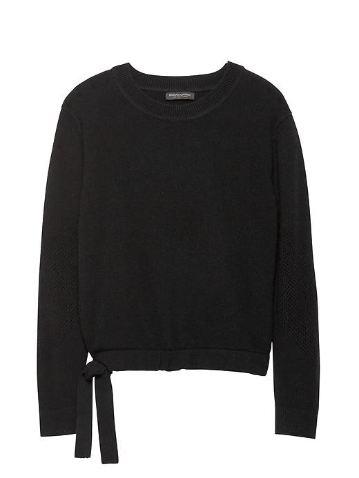 Banana Republic Womens Cashmere Mesh-sleeve Tie-hem Sweater Black Size L