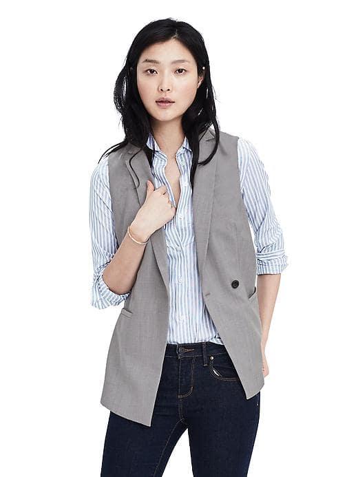 Banana Republic Womens Lightweight Wool Tailored Vest - Light Gray Heather