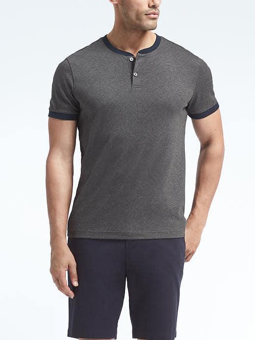 Banana Republic Mens Luxury Touch Color Block Henley - Gray