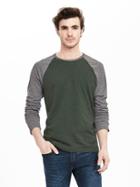 Banana Republic Mens Soft Wash Raglan Crew Size L Tall - Dark Green Heather